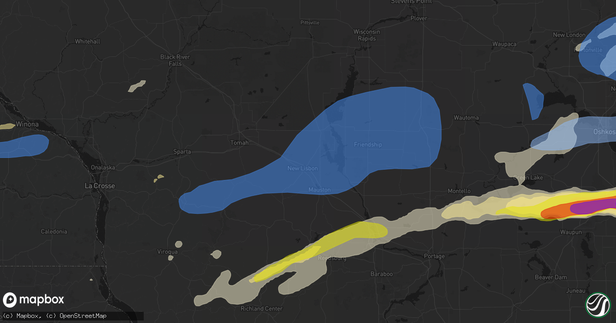 Hail map in New Lisbon, WI on July 1, 2026