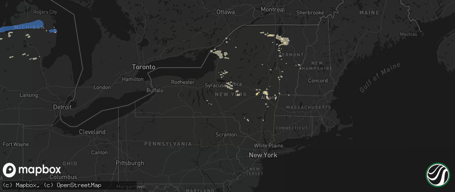 Hail map in New York on July 1, 2026