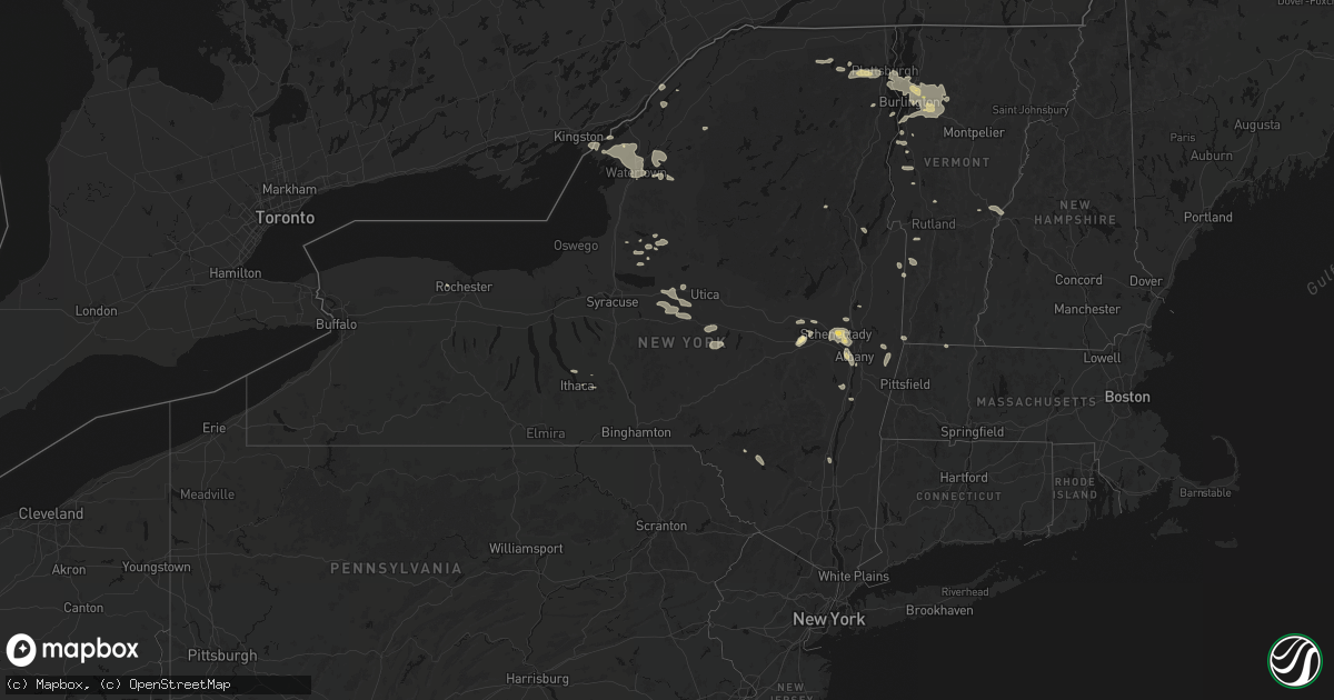Hail map in New York on July 1, 2026