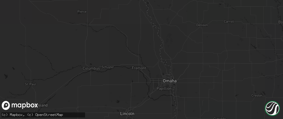 Hail map in Nickerson, NE on July 1, 2026