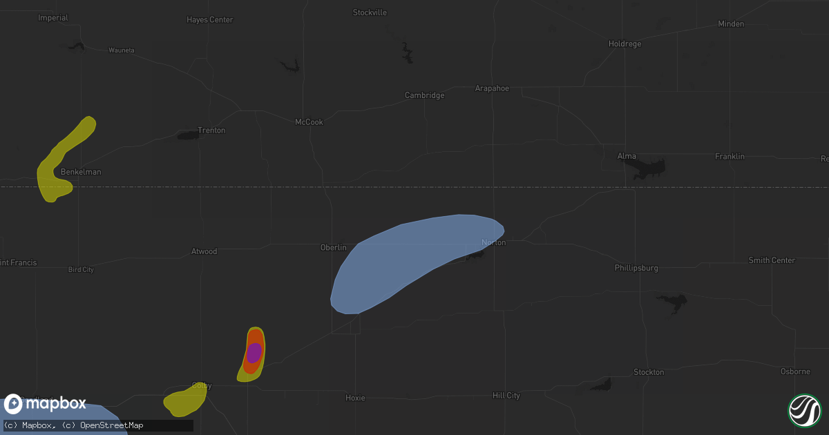 Hail map in Norcatur, KS on July 1, 2026