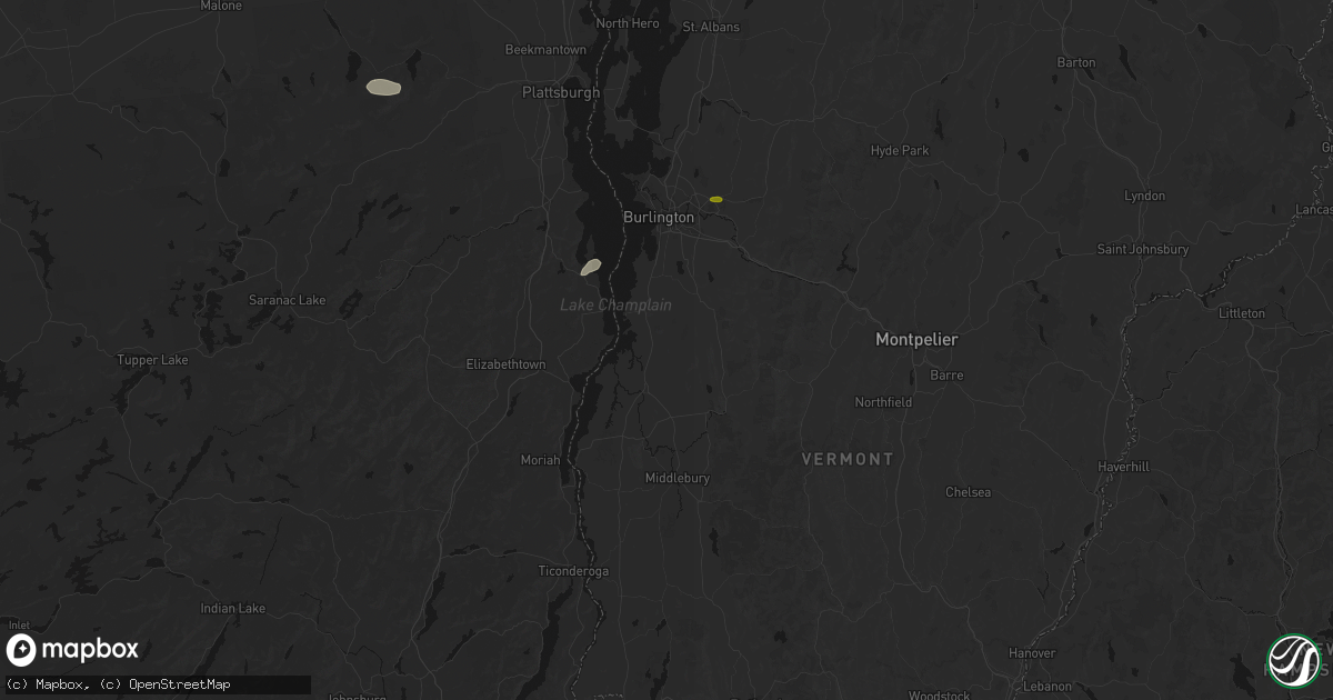 Hail map in North Ferrisburgh, VT on July 1, 2026