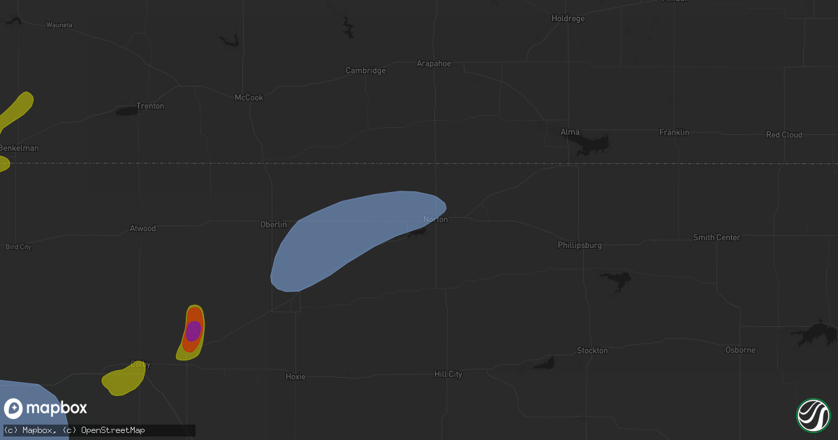 Hail map in Norton, KS on July 1, 2026
