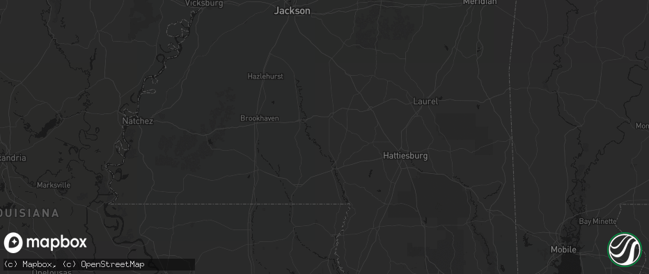 Hail map in Oak Vale, MS on July 1, 2026