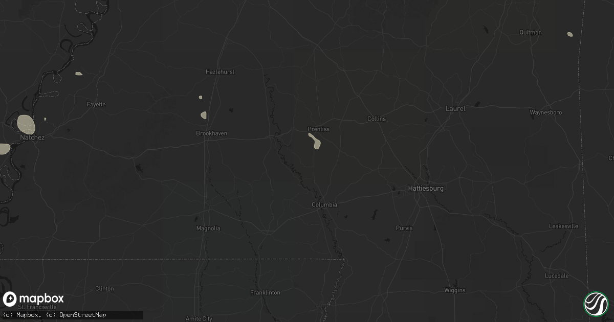 Hail map in Oak Vale, MS on July 1, 2026