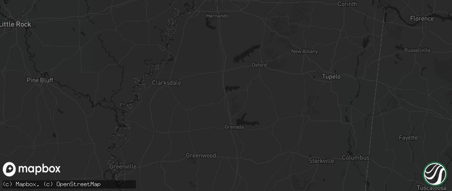 Hail map in Oakland, MS on July 1, 2026