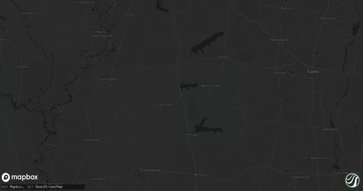 Hail map in Oakland, MS on July 1, 2026