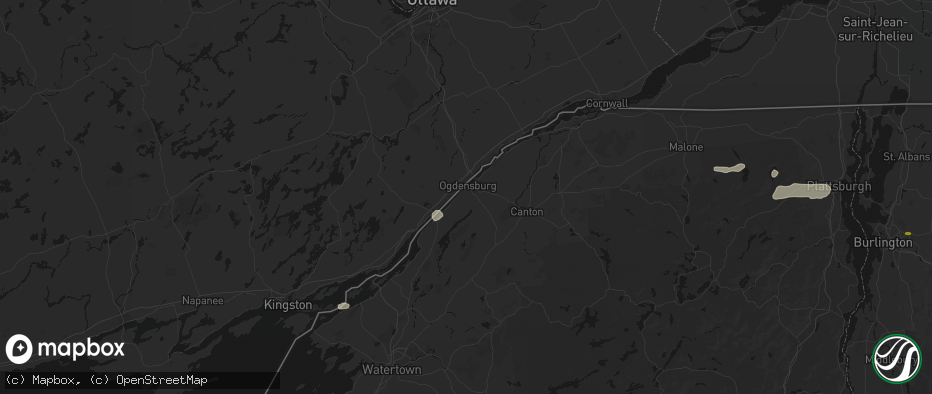 Hail map in Ogdensburg, NY on July 1, 2026