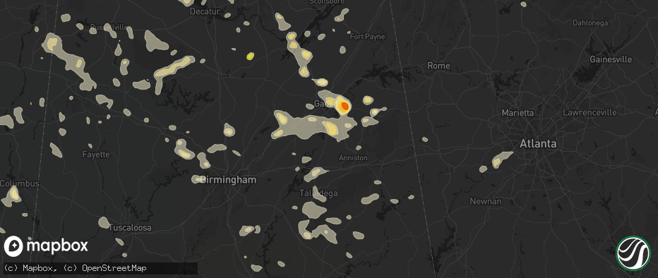 Hail map in Ohatchee, AL on July 1, 2026