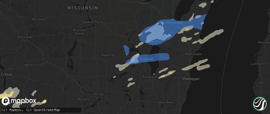 Hail map in Omro, WI on July 1, 2026