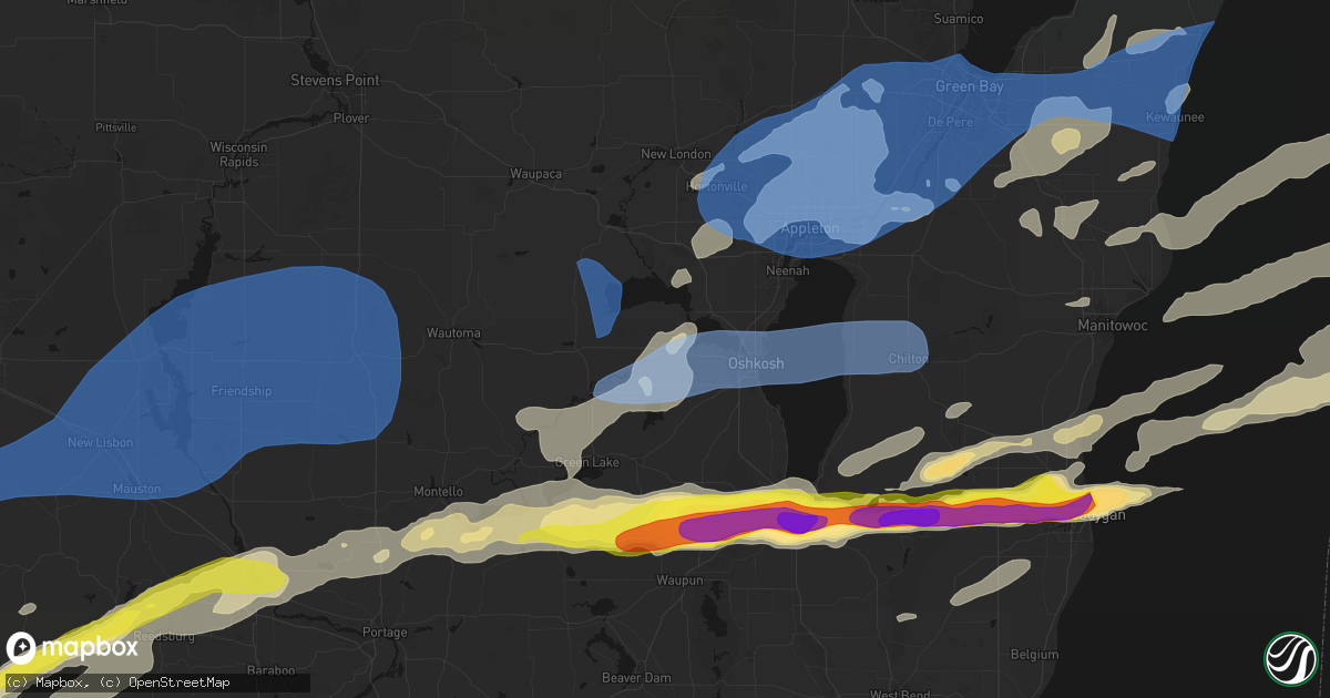 Hail map in Omro, WI on July 1, 2026