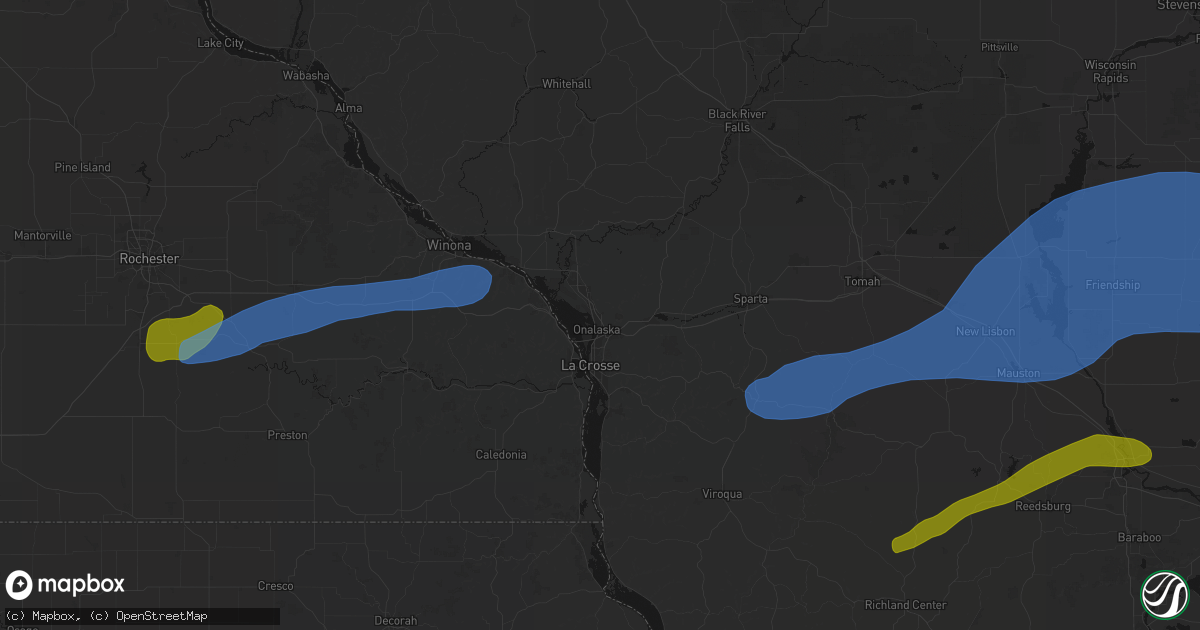 Hail map in Onalaska, WI on July 1, 2026