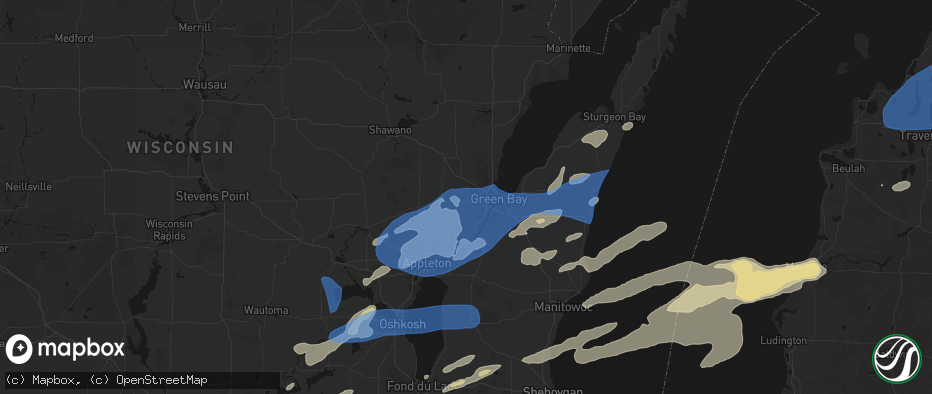 Hail map in Oneida, WI on July 1, 2026