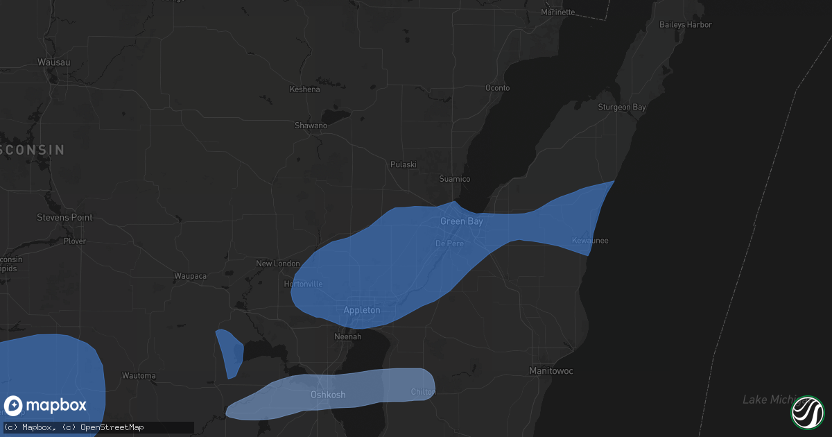 Hail map in Oneida, WI on July 1, 2026