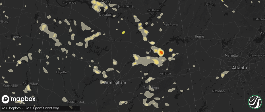 Hail map in Oneonta, AL on July 1, 2026