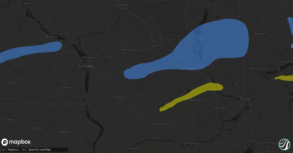Hail map in Ontario, WI on July 1, 2026