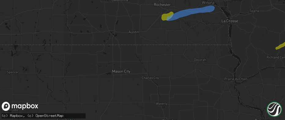 Hail map in Osage, IA on July 1, 2026