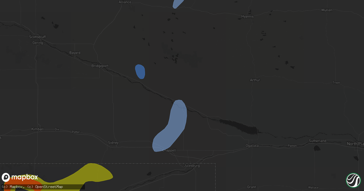 Hail map in Oshkosh, NE on July 1, 2026