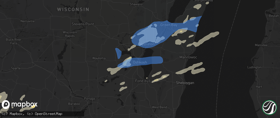 Hail map in Oshkosh, WI on July 1, 2026
