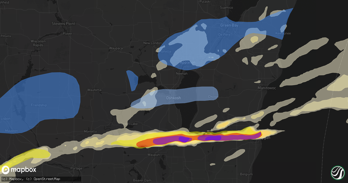Hail map in Oshkosh, WI on July 1, 2026