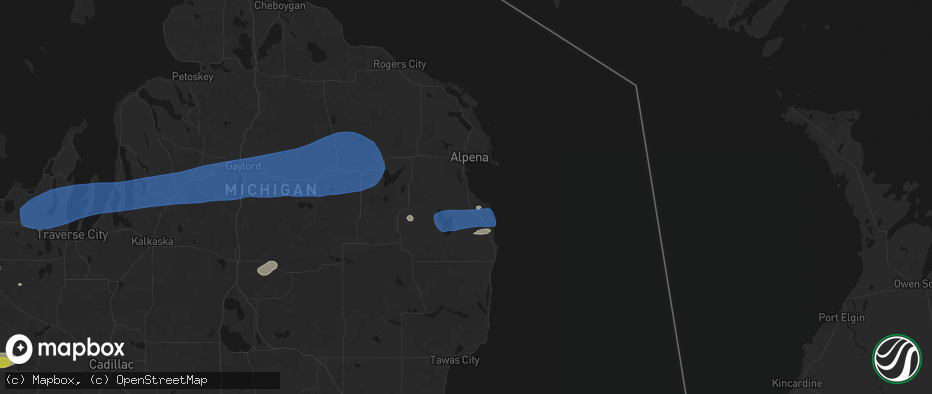 Hail map in Ossineke, MI on July 1, 2026