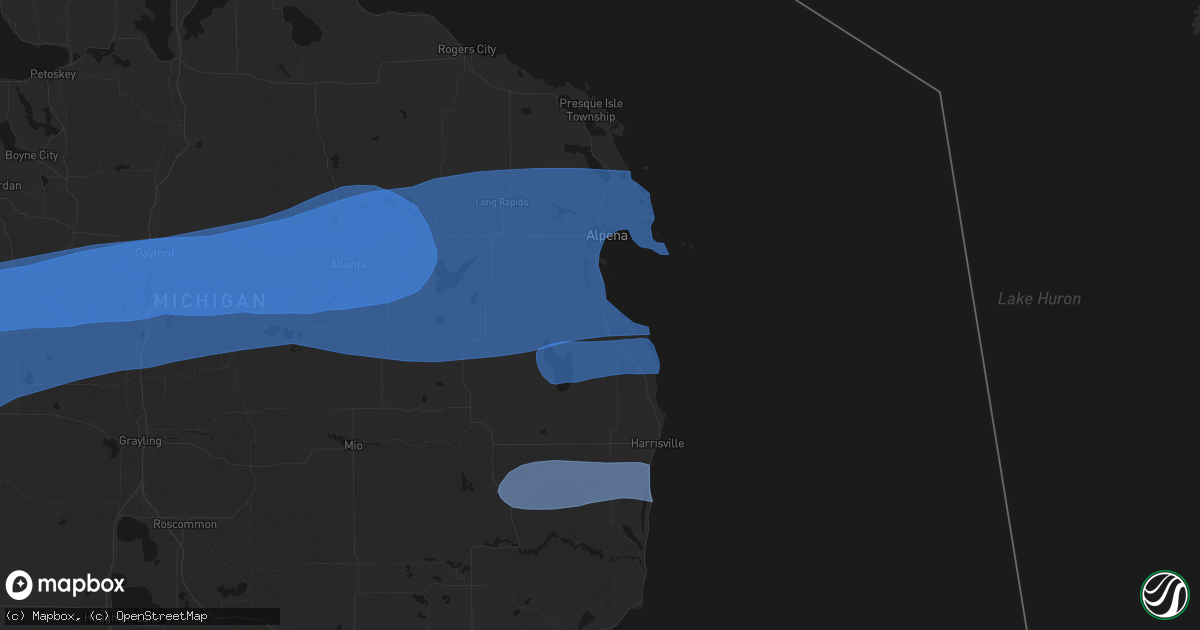Hail map in Ossineke, MI on July 1, 2026