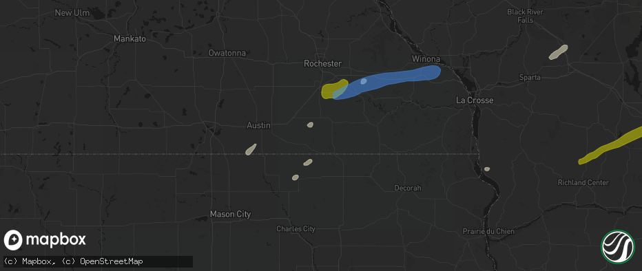Hail map in Ostrander, MN on July 1, 2026