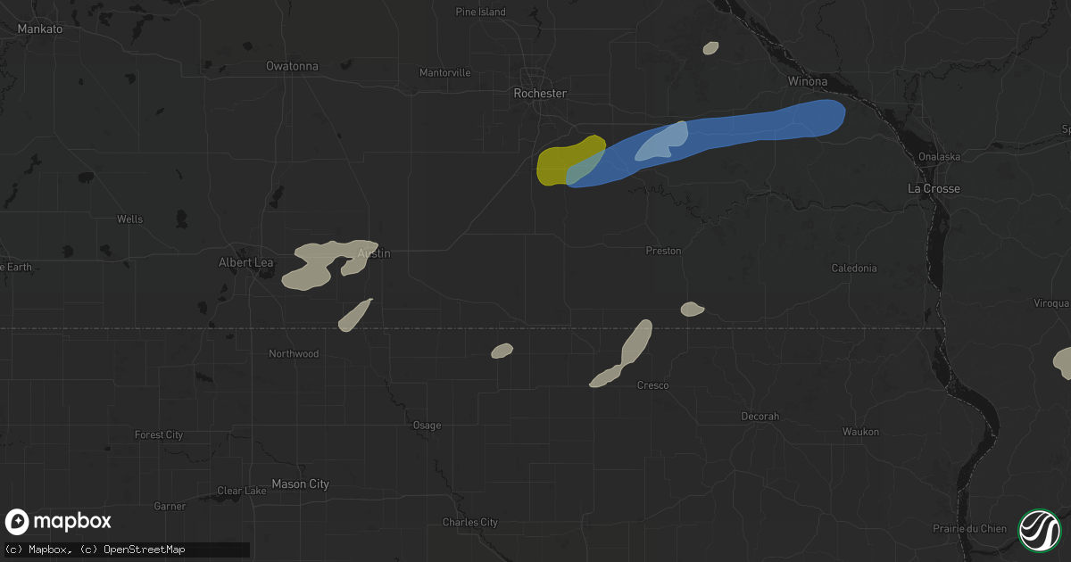 Hail map in Ostrander, MN on July 1, 2026