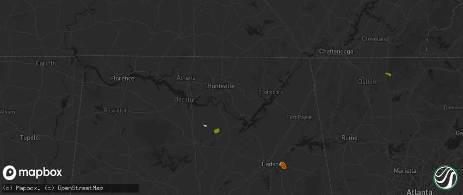 Hail map in Owens Cross Roads, AL on July 1, 2026