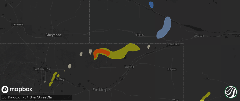 Hail map in Padroni, CO on July 1, 2026