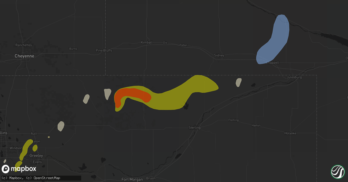 Hail map in Padroni, CO on July 1, 2026