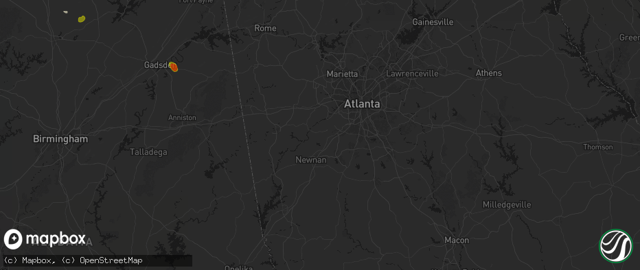 Hail map in Palmetto, GA on July 1, 2026