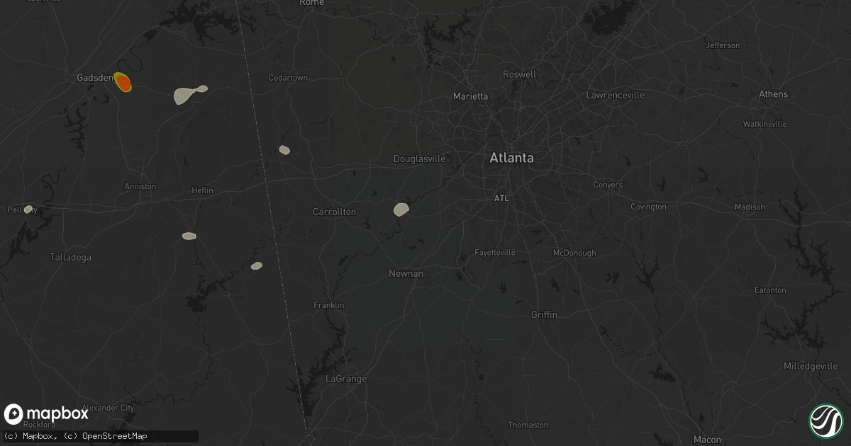 Hail map in Palmetto, GA on July 1, 2026