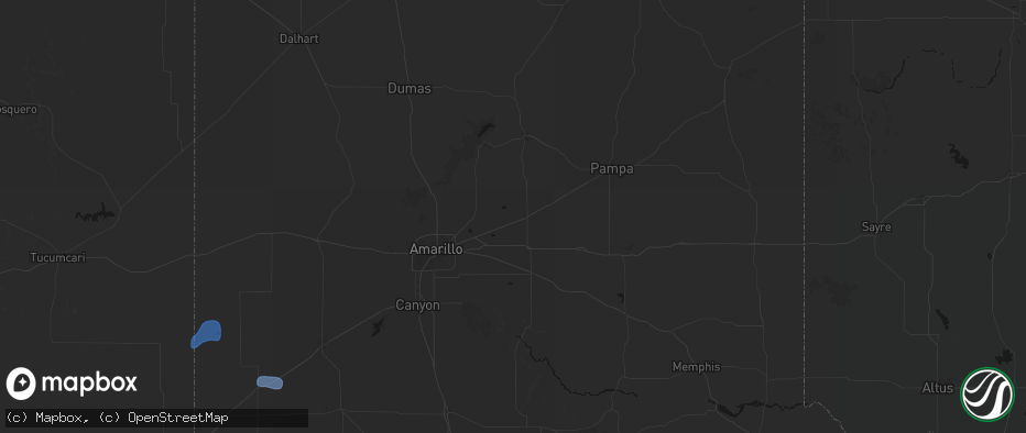 Hail map in Panhandle, TX on July 1, 2026