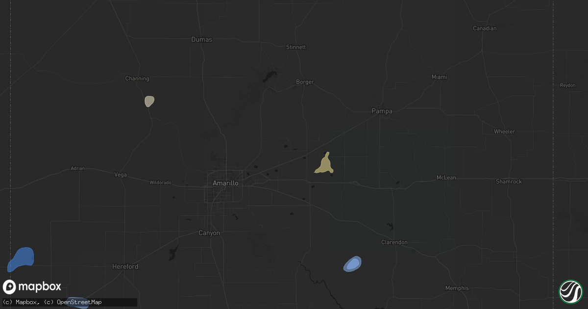 Hail map in Panhandle, TX on July 1, 2026