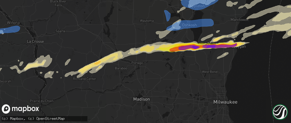 Hail map in Pardeeville, WI on July 1, 2026