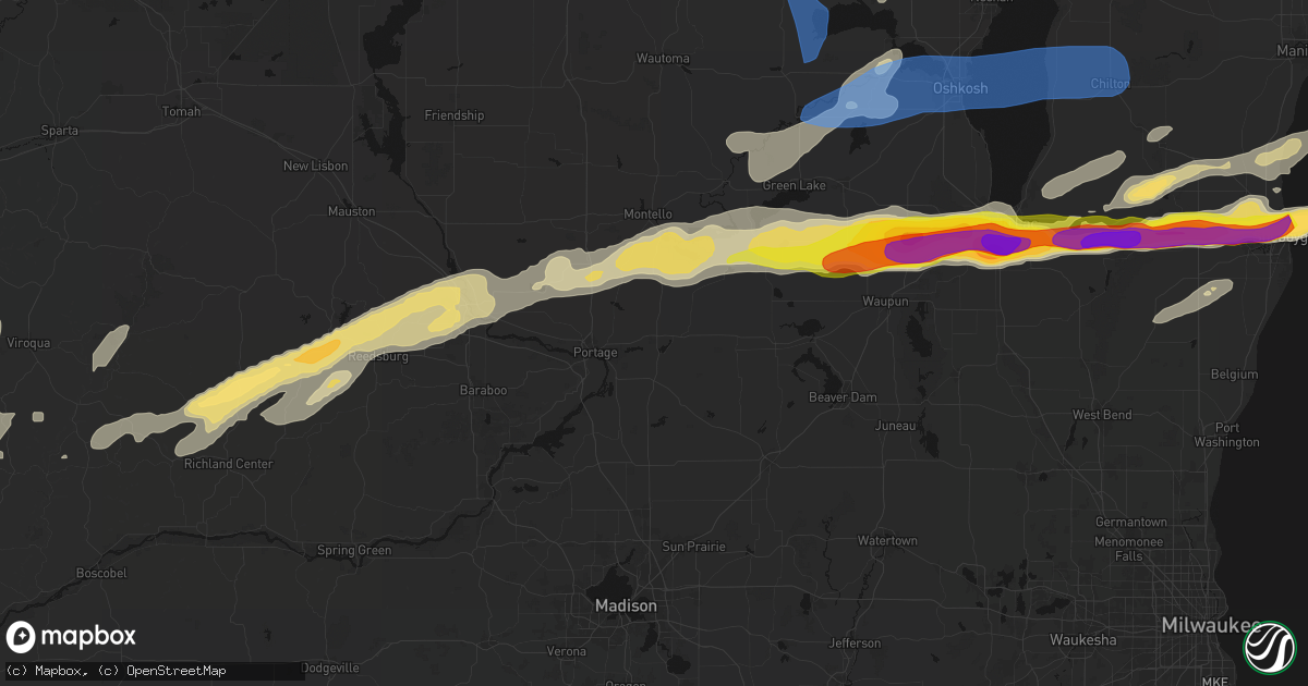 Hail map in Pardeeville, WI on July 1, 2026