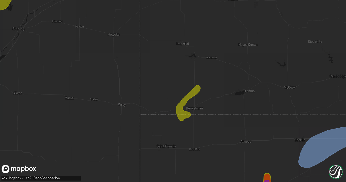 Hail map in Parks, NE on July 1, 2026