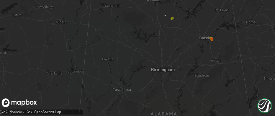 Hail map in Parrish, AL on July 1, 2026