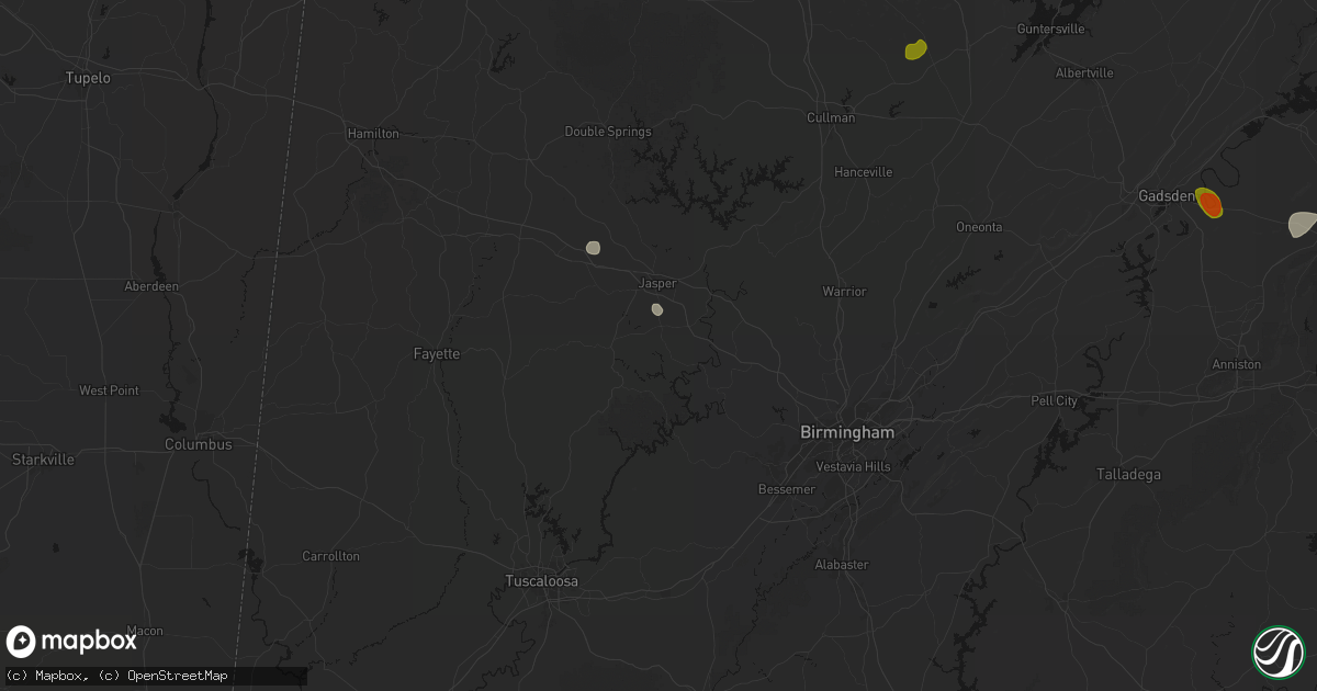 Hail map in Parrish, AL on July 1, 2026