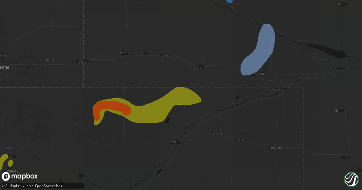 Hail map in Peetz, CO on July 1, 2026