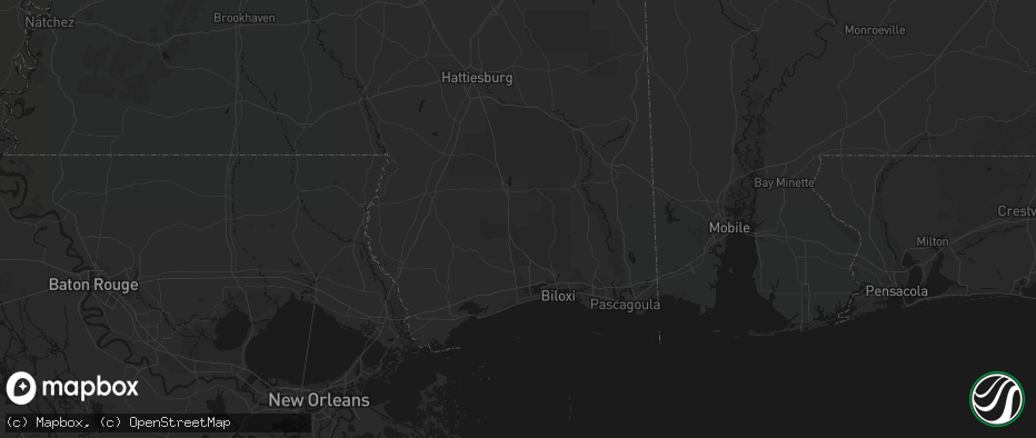 Hail map in Perkinston, MS on July 1, 2026