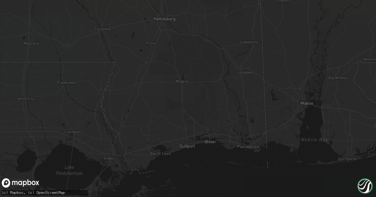 Hail map in Perkinston, MS on July 1, 2026