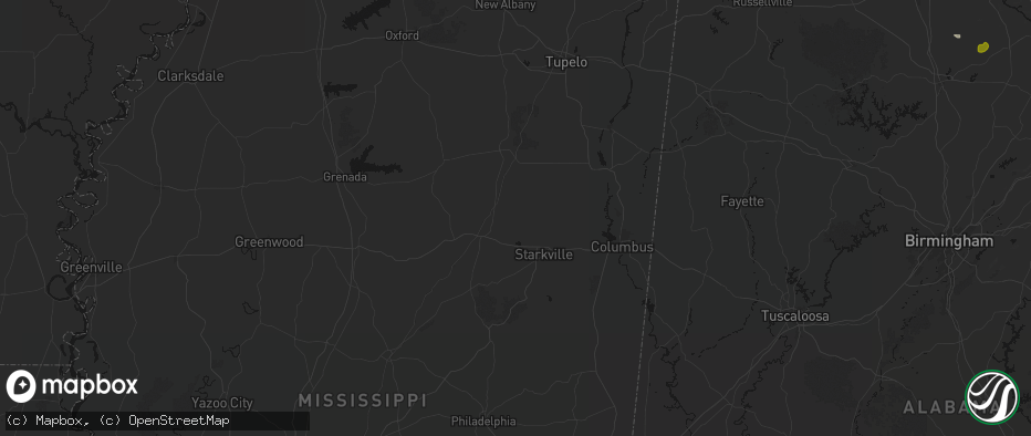 Hail map in Pheba, MS on July 1, 2026