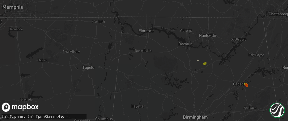 Hail map in Phil Campbell, AL on July 1, 2026
