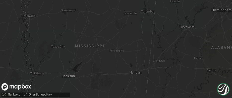 Hail map in Philadelphia, MS on July 1, 2026