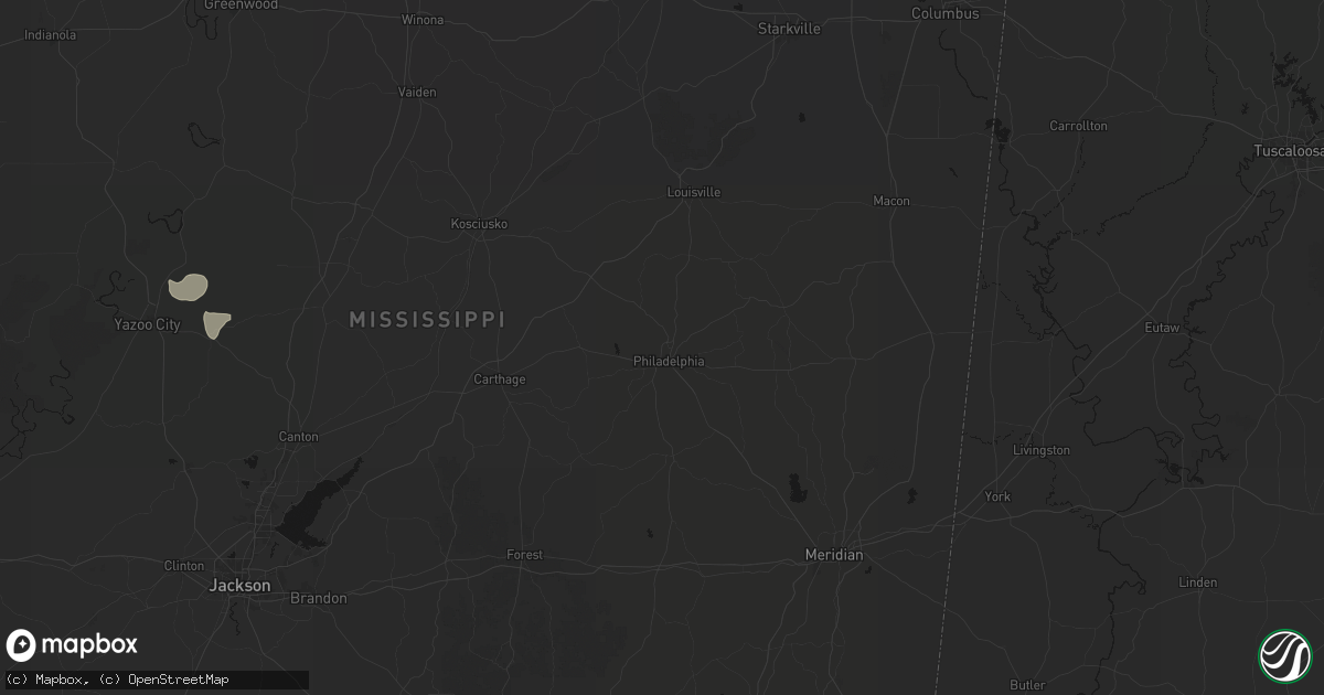 Hail map in Philadelphia, MS on July 1, 2026
