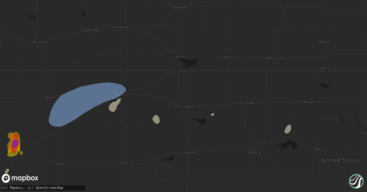 Hail map in Phillipsburg, KS on July 1, 2026