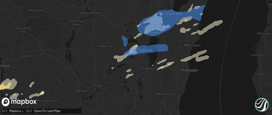 Hail map in Pickett, WI on July 1, 2026