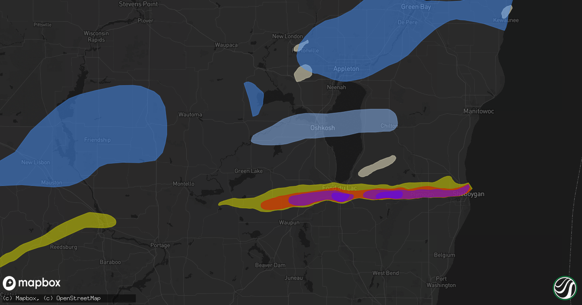 Hail map in Pickett, WI on July 1, 2026